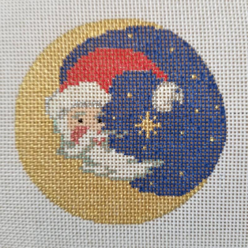 Santa Moon Christmas Round Needlepoint Canvas