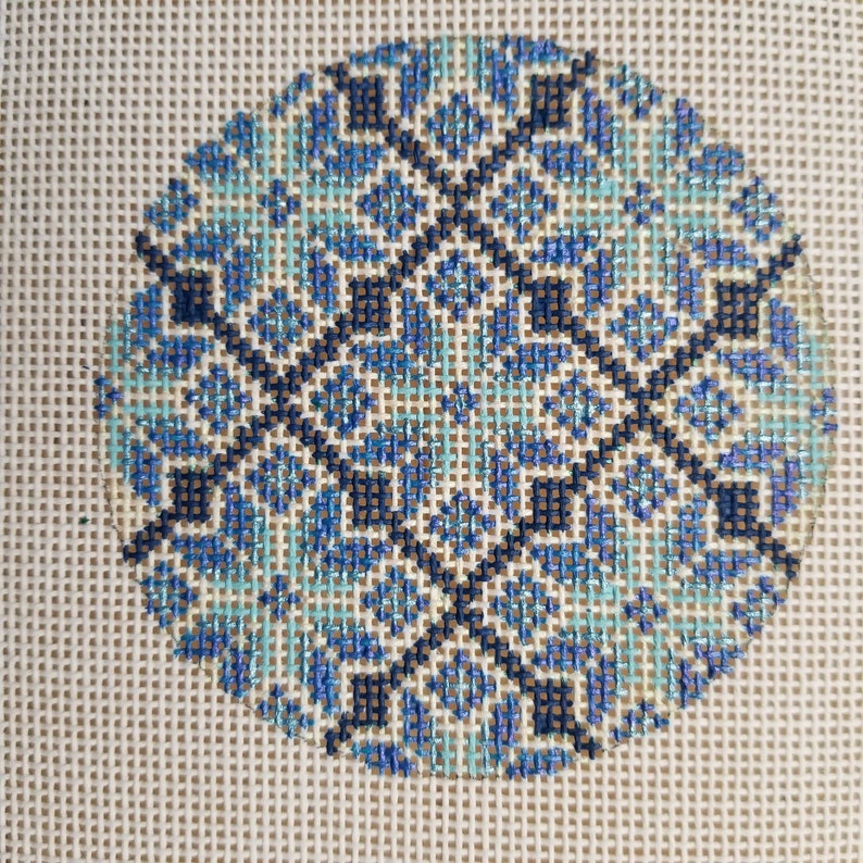Geometric Winter Wonderland Round Needlepoint Canvas