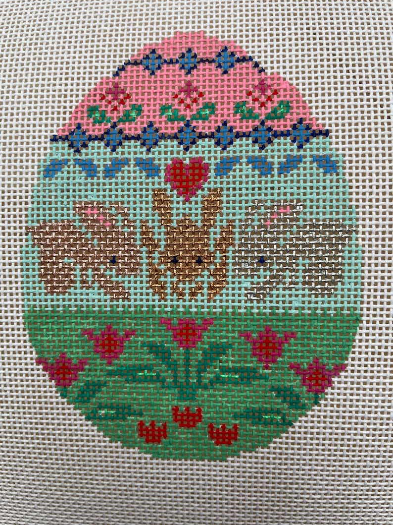 Hand Painted Needlepoint Canvas Easter Egg, 18 mesh, Beautiful