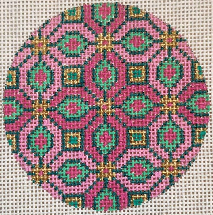 Hand Painted Needlepoint Canvas round ornament