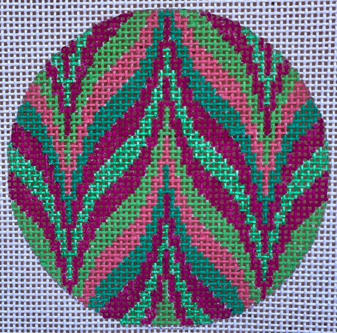 Hand Painted Needlepoint Canvas round ornament Bargello