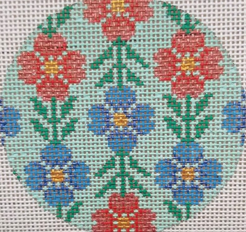 Hand Painted Needlepoint Canvas round ornament