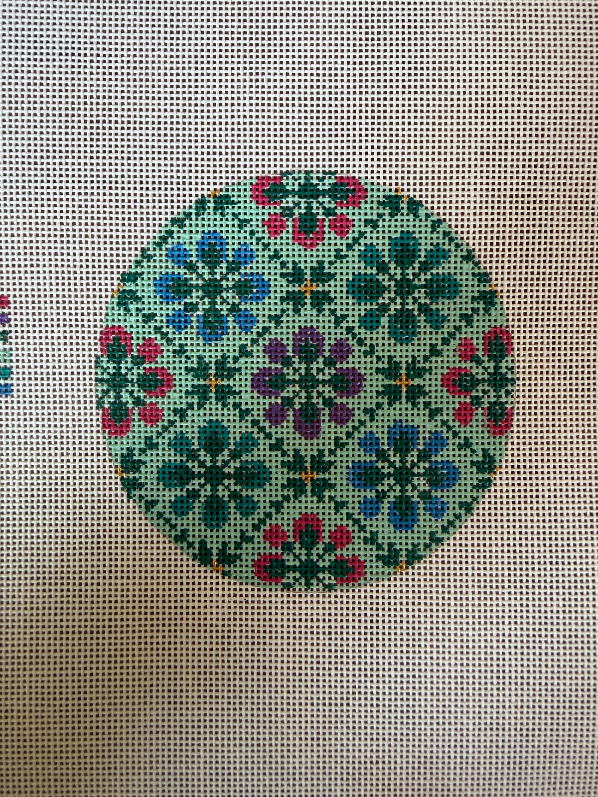 Classic Geometric Needlepoint Canvas - Floral Burst Hand Painted Studio Second Needlepoint Canvas