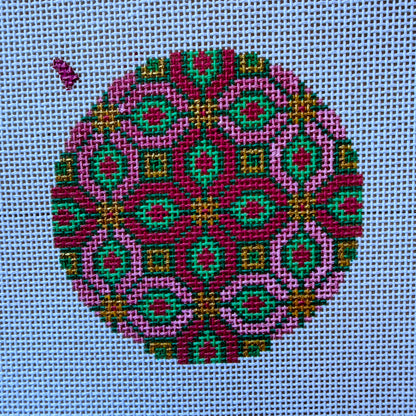 Classic Geometric Needlepoint Canvas - Round Ornament Studio Second Pink and Green Tile