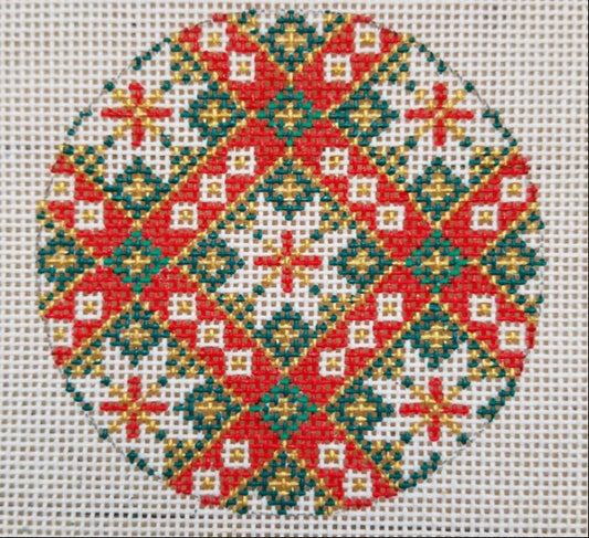 Classic Geometric Round Needlepoint Canvas Christmas Bobble