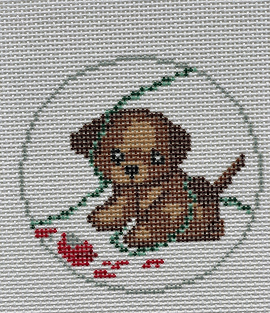Trouble Puppy Needlepoint Canvas - 13 Mesh Round