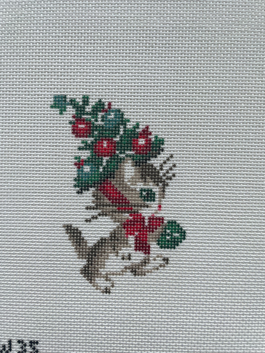 Vintage Kitty with Tree Hat Needlepoint Canvas - 18 Mesh