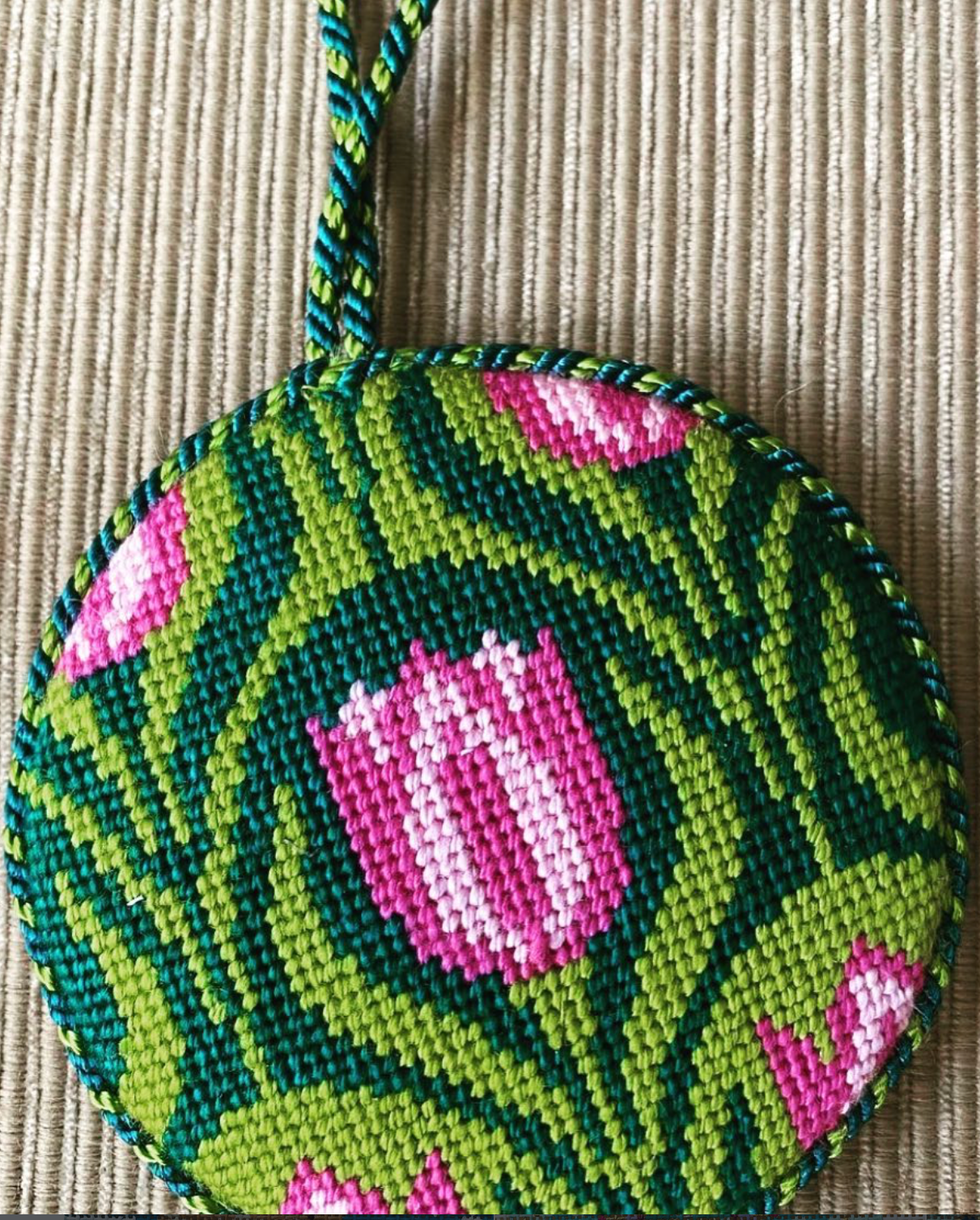 Art Nouveau Round Needlepoint Canvas Tulip 13 and 18 Mesh