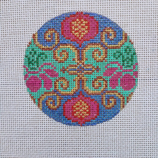 Hand Painted Needlepoint Canvas  round ornament