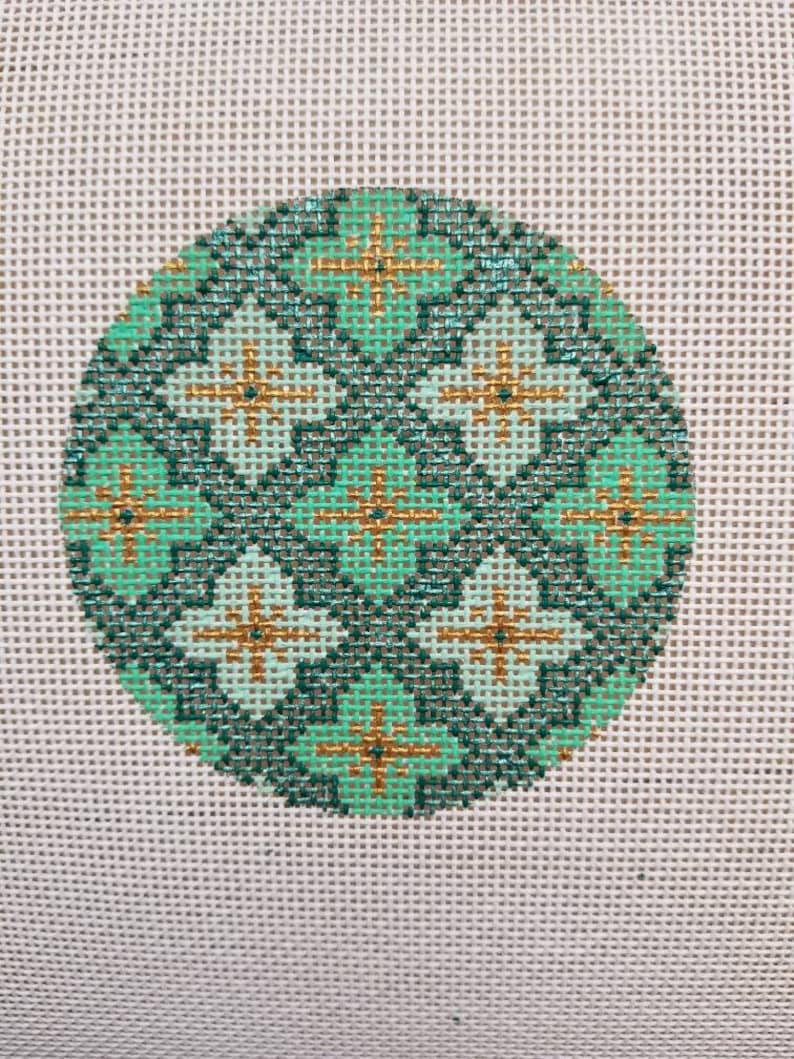 Hand Painted Needlepoint Canvas round ornament