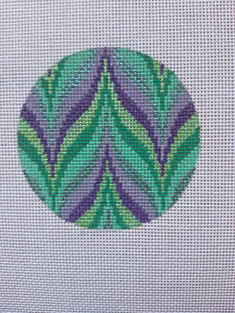 Hand Painted Needlepoint Canvas round ornament Bargello