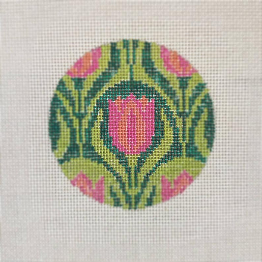 Hand Painted Needlepoint Canvas round ornament 1 Art Nouveau