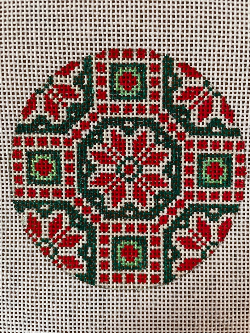 Hand Painted Needlepoint Canvas round ornament
