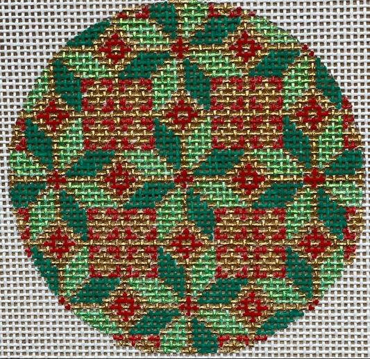 Hand Painted Needlepoint Canvas round ornament