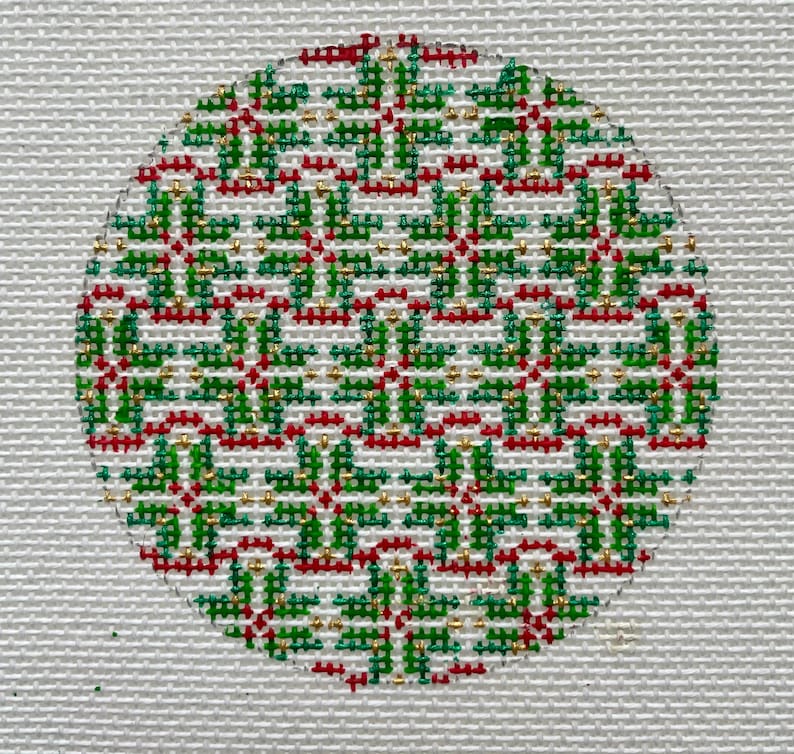 Hand Painted Needlepoint Canvas round ornament