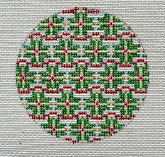Hand Painted Needlepoint Canvas round ornament
