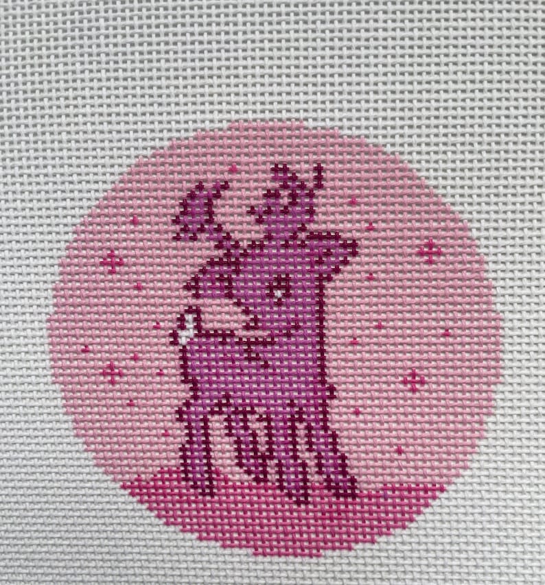 Needlepoint Canvas round Vintage Reindeer Christmas