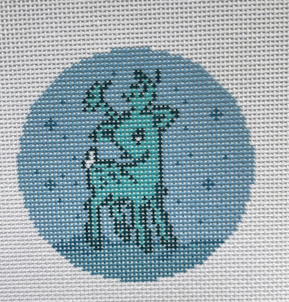 Needlepoint Canvas round Vintage Reindeer Christmas