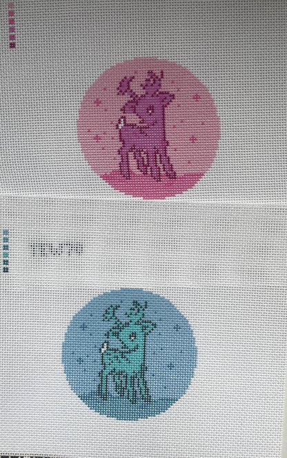 Needlepoint Canvas round Vintage Reindeer Christmas