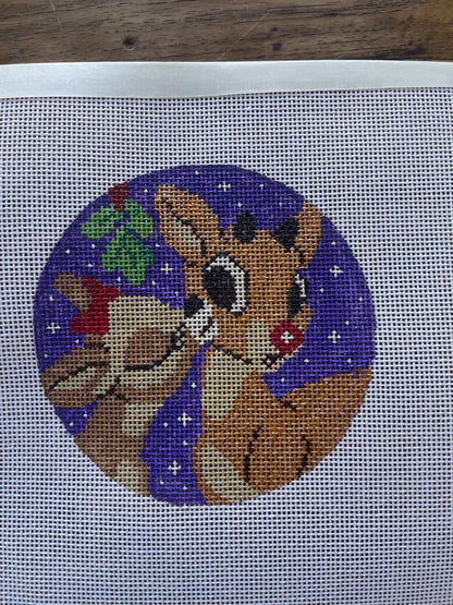 Rudolph Kiss Hand Painted Needlepoint Canvas